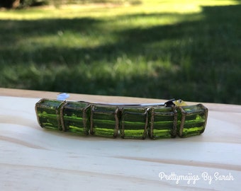 Green and gold hair barrette, green hair clip, green barrette, Christmas barrette, hair accessories, hair clip, barrette, hair barrette