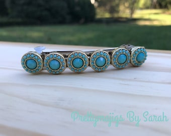 BARRETTE HAIR CLIP BLUE FAUX TURQUOISE MEDIUM SIZE BARRETTE HAIR CLIP BLUE FAUX TURQUOISE MEDIUM SIZE