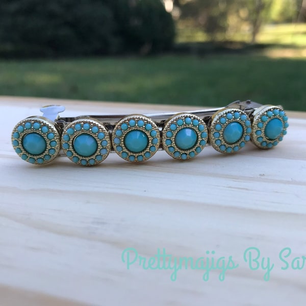 Turquoise blue and gold hair barrette, turquoise and gold barrette, hair barrette, hair accessory, turquoise hair clip, hair barrette, clip