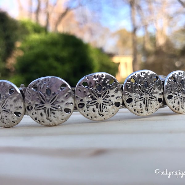 Silver sand dollar hair barrette, beach hair accessory, beach hair clip, shell hair clip, beach wedding, seashell hair, silver hair clip