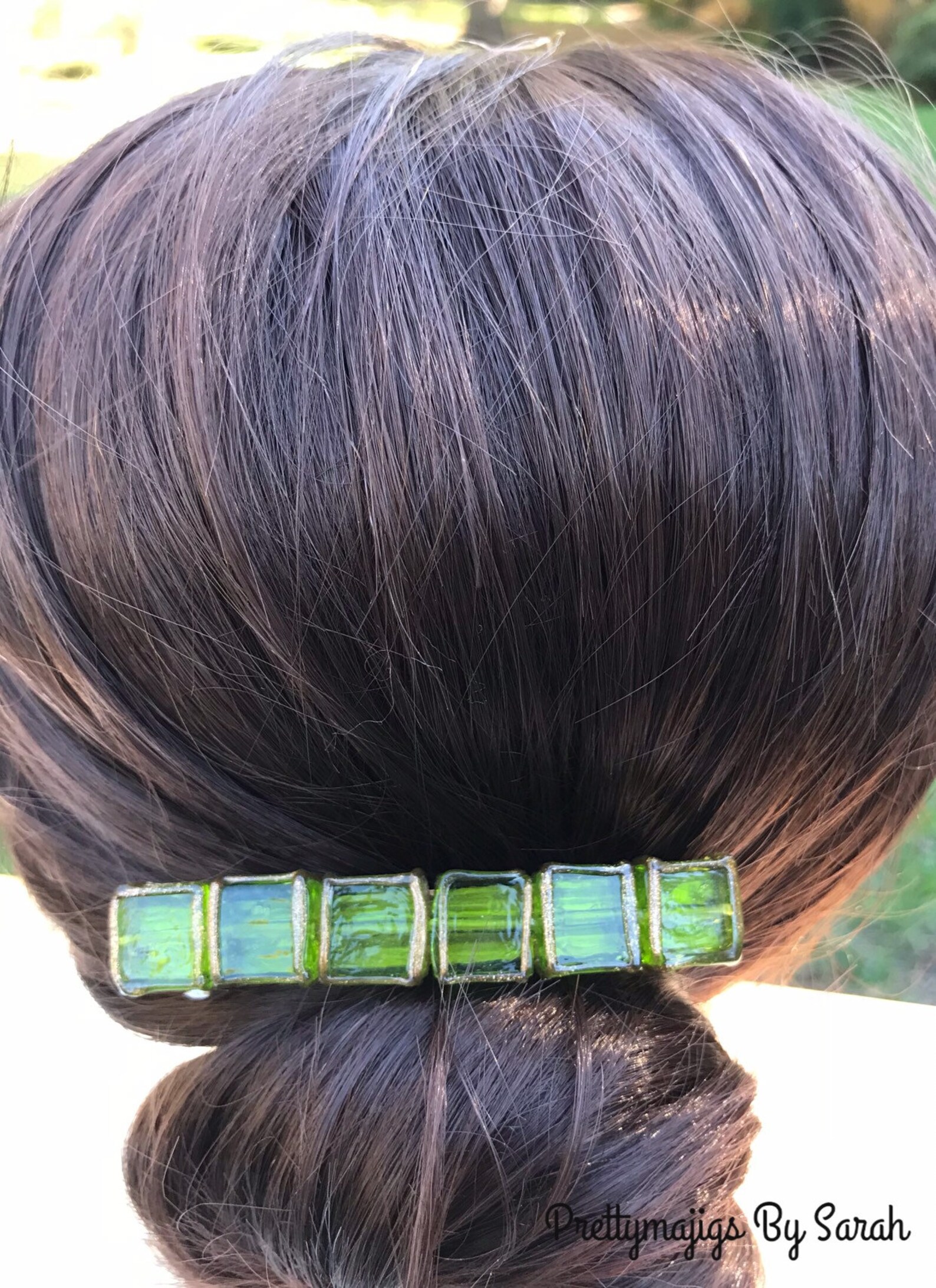 Green and Gold Hair Barrette, Green Hair Clip, Green Barrette