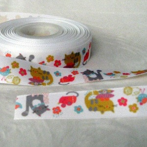 Cat  Ribbon Grosgrain,  Printed ribbon, 7/8&quot;,Kitten ribbon, by the yard