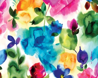 Cotton Flowers Fabric Bright Floral Fabric Rainbow Floral Cotton Fabric Fabric By The Yard Floral