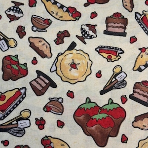 Baking Cotton Fabric, Pies ,Cakes, Ice Cream Tossed, by the half yard  ,Quilting, Sewing, Home Decor,Continuous Cuts,