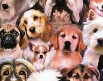 Dog Breeds Cotton Fabric, Quilting Sewing, Half Yard