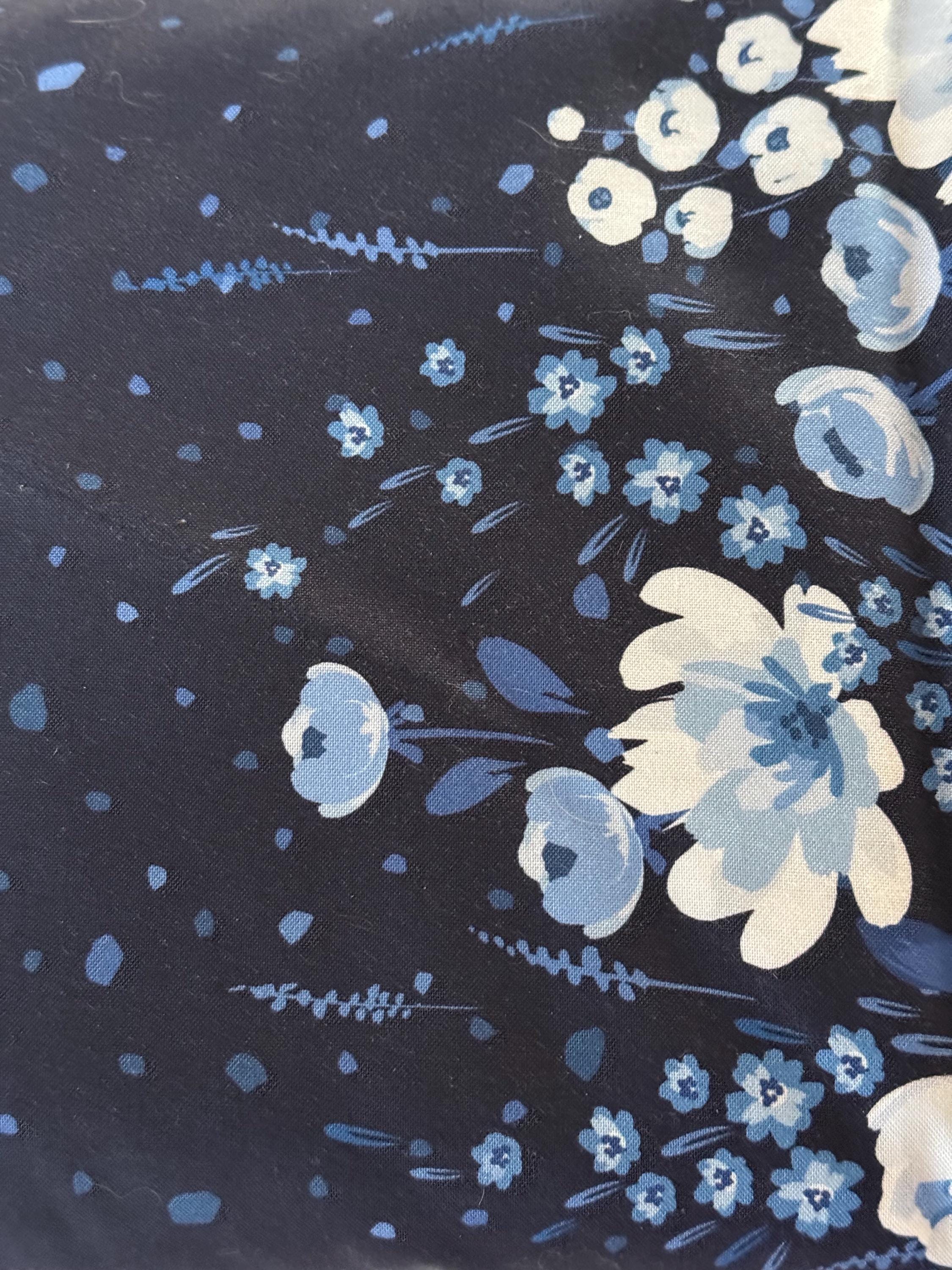 Navy Double Border Stripe Cotton Fabric- Blue Floral ,by Patrick 
