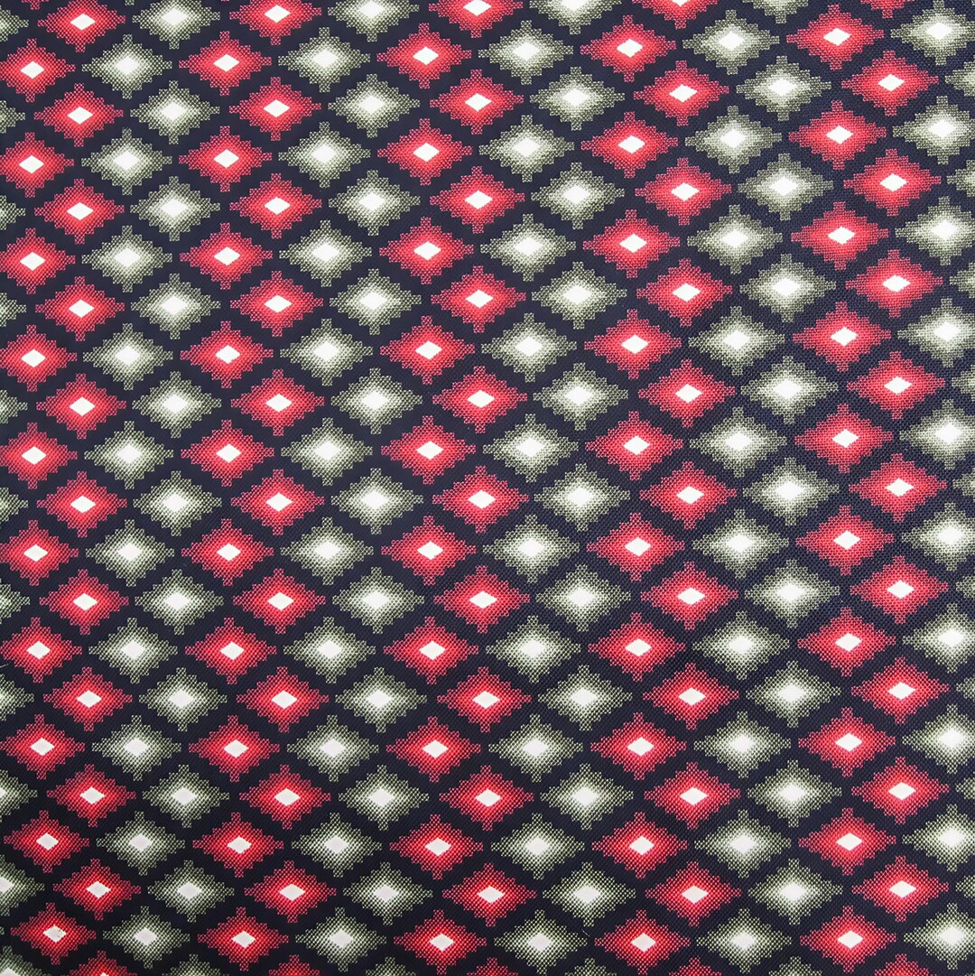 Christmas Diamond Cotton Fabric, Living Lodge, Red Green White (by the ...