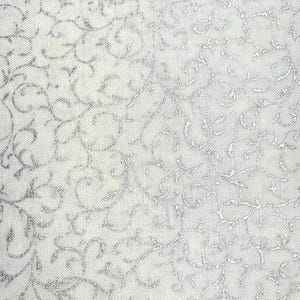 Silver Swirl Christmas Cotton Fabric -Silver Metallic fabric,  White  ,by the HALF YARD -Sewing, Quilting- Crafting,Home Decor,