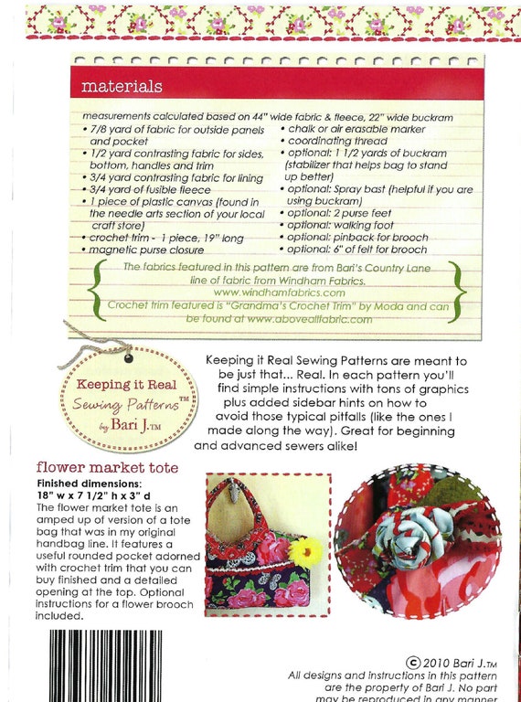 Tote Markttasche Schnittmuster, halten es einfach, Bari J, Rose