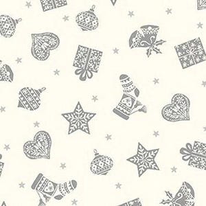 Silver Christmas Cotton Fabric -Silver Metallic fabric,  White  ,by the HALF YARD -Sewing, Quilting- Crafting,Home Decor, Continuous Cuts,