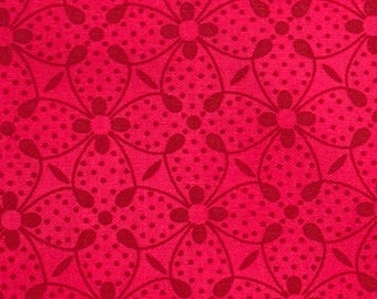Bright Pink Floral Cotton Fabric, Diamond Pattern (by the Half Yard)