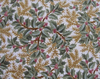 Robert Kaufman by the yard Berries with holly cotton fabric Gold Metallic,Holiday Flourish