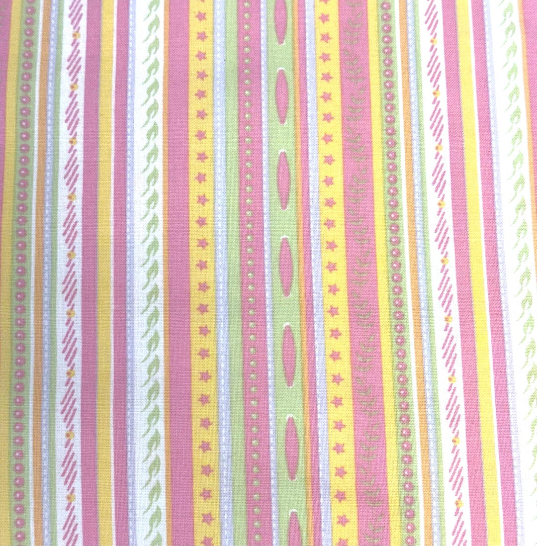Yellow Pink and Black Stripe Cotton Handloom Fabric