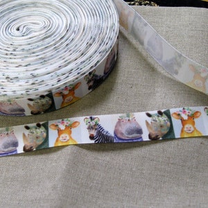 Zoo Animals Grosgrain Ribbon by the yard ,7/8&quot;, Great for accenting pillows, baby bibs, making hair bow, gift wrap
