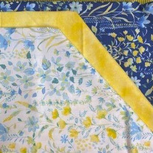 Kit de edredón floral azul y amarillo de 3 yardas, coordinado, listo para coser, 100 % algodón.