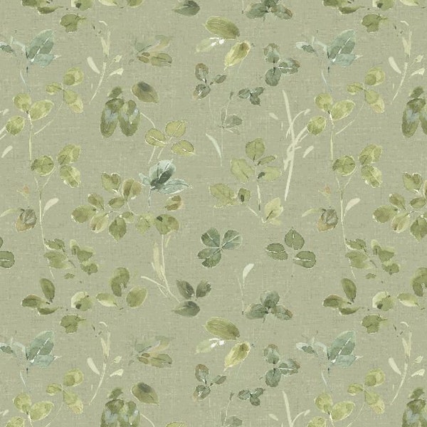 Quilting Fabric Green Leaves Forest Floral, Green Fields, Cotton by the yard