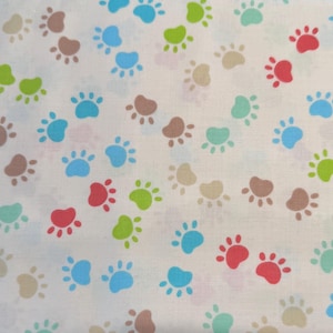 Colorful Paw Prints Cotton Fabric - My Little Puppy Design - by the HALF YARD , Dog lovers, Continuous Cuts, Home Decor ,Quilting , sewing