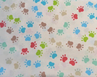 Colorful Paw Prints Cotton Fabric - My Little Puppy Design - by the HALF YARD , Dog lovers, Continuous Cuts, Home Decor ,Quilting , sewing