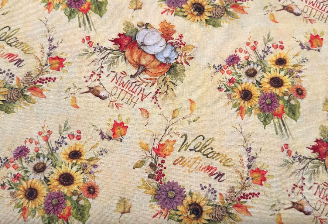 Autumn Floral Cotton Fabric, Yellow Hello Harvest -charming Motifs by ...