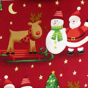 Red Santa Print cotton fabric,  Snowman , Christmas ,by the HALF YARD -Continuous Cuts, Home Decor ,Quilting , sewing,
