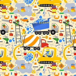 Construction Scene  Cotton Fabric, by the HALF YARD -Dear Stella, Continuous Cuts, Perfect for children&#39;s  or fun home decor ,Quilting