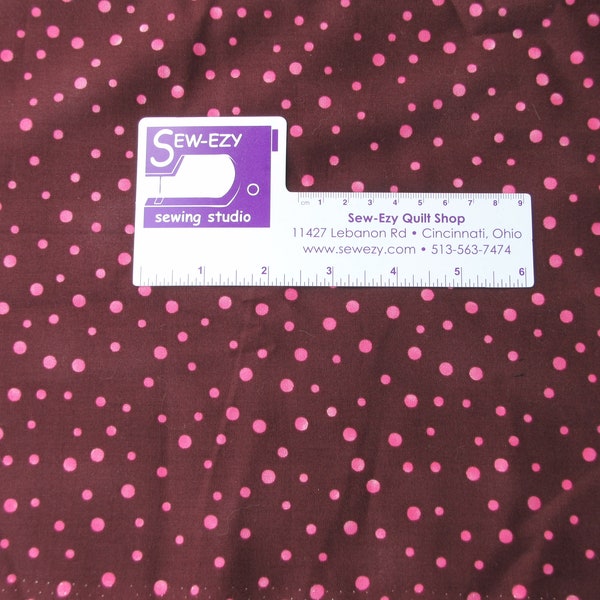 Polka Dots with Brown and  Hot Pink Fabric, Paintbrush,  by the yard