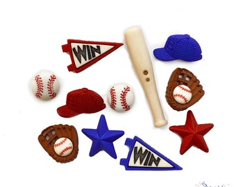 Paquete de botones de béisbol: pelotas de béisbol, bate, sombreros, banderas - Vístelo