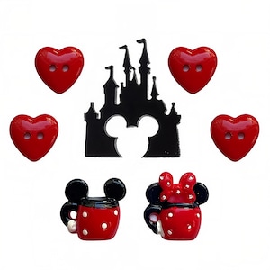 Disney Vacation Embellishment Set, Mickey & Minnie Mouse , Flatback and buttons-  quilting, scrap booking, Junk Journals ,cross stitching!