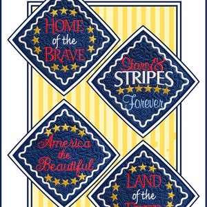Patriot Made in the Hoop Embroidery design by Janine Babich Designs  Coaster plus JBDFOUR