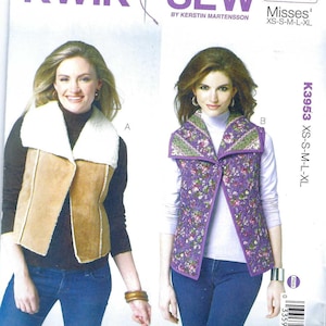 Misses Ladies Vest Sewing pattern,   Kwik Sew, #3953, New, Uncut,   Brand New