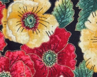 End of Bolt~Poppy Floral Cotton Fabric, Kaufman, 21" x 42", Tela para acolchado, Ropa para muñecas, Manualidades