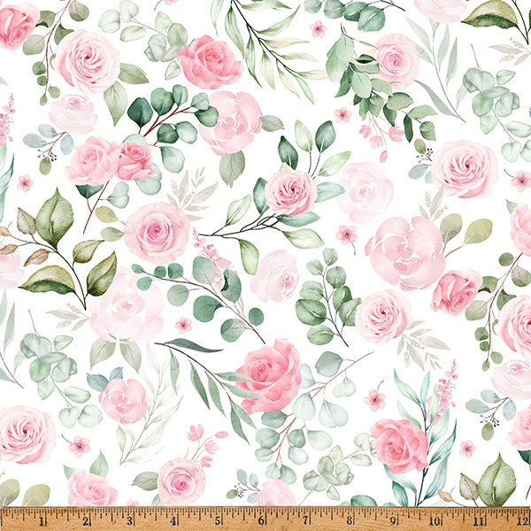 Romantic Pink Roses Fabric by Hoffman - Spectrum Pink Floral - Fancy Flutter - By the Yard
