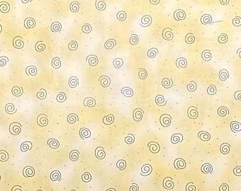 Tkanina bawełniana w żółty wzór spiralny - na pół jarda, ciągłe cięcie, wystrój domu, pikowanie, szycie,