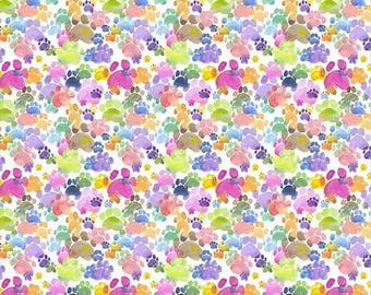 Colorful Paw Print Cotton Fabric, Quilting Sewing, By The Half Yard