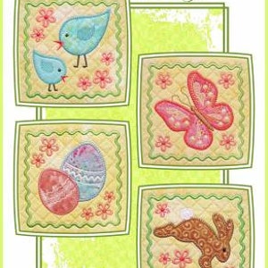 Machine Embroidery  Coasters ,Spring Fling  , made in the hoop , Janine Babich Designs, JBDSFC, CD version, use on towels as well.