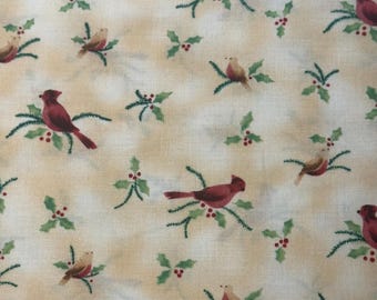Tela de algodón con pájaros rojos de invierno y acebos, por MEDIA YARDA - Navidad, cortes continuos, decoración del hogar, acolchado, costura, manualidades