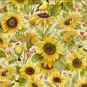 Sunflower Cotton Fabric, Bird Fabric- by the half yard , Wilmington , by the yard,Continuous Cuts, Home Decor ,Quilting , sewing