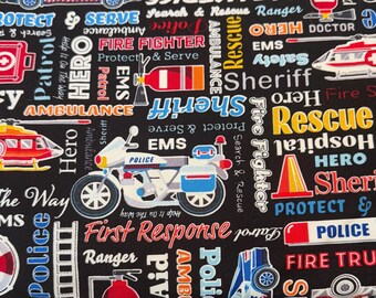 Heroic Black Glow in the Dark Cotton Fabric for First Responders - Perfect for Quilting & Scrubs,  by Half Yard
