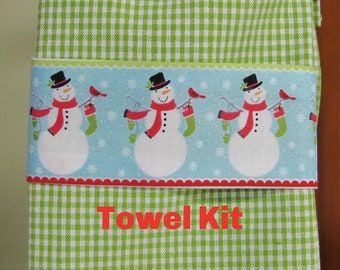 Snowmen with a Red Bird Tea Towel Kit, Ready to sew, Great gift project