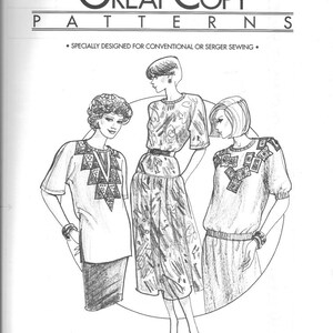 May include: A sewing pattern for a drop yoke skirt and pullover top. The pattern is for sizes 1225. The pattern is designed for conventional or serger sewing.