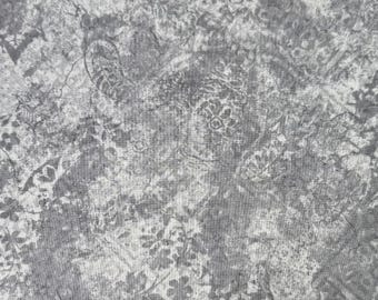 Dark Gray Floral Cotton Fabric , by the HALF YARD, Home Decor ,Quilting , sewing,
