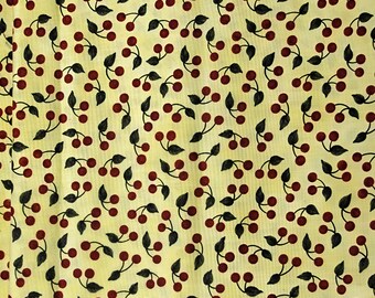 Katoenen stof gele kersenprint, op maat gesneden
