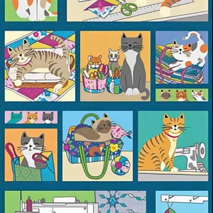 Panel z tkaniny „Cheeto's Life” – szycie i koty, kolekcja „Cheeto's World” Kimberly Einmo