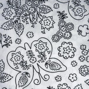Black and White Floral Cotton Fabric, Butterflies, Shadow Bloom by the half yard, Craft Supplies, Quilting ,  Home Decor ,sewing,
