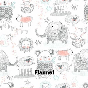 White Elephant, Bear, Pigs, Bunny & Sheep Comfy Flannel , one yard cut