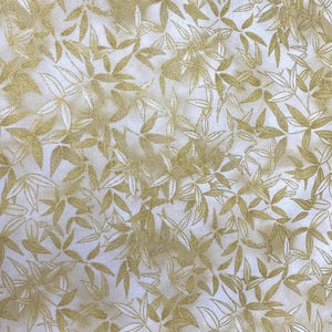 Cream Fusion with Metallic Gold Leaves Cotton Fabric , Kaufman, by the Half yard, Oriental,Continuous Cuts, Home Decor ,Quilting , sewing,