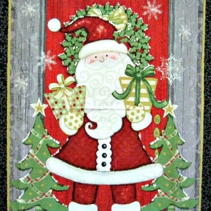 Welcome Santa Quilt Cotton Fabric Panel ,Winter Greetings