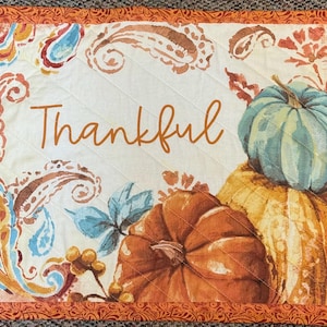 Thanksgiving Place mat kit- Pumpkin Please Place Mat Cotton Fabric Panel-   3 Wishes, 36&quot; panel- Fall autumn decor