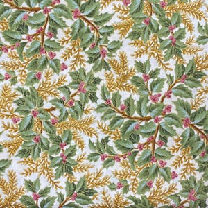 Holly Berries Cotton fabric, Gold Metallic,Holiday Flourish,  Kaufman,  by the HALF YARD-Continuous Cuts, Home Decor ,Quilting , sewing,