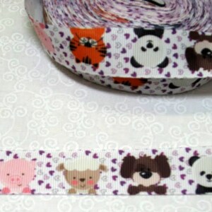 Grosgrain Ribbon- Animals- Dog, cat, lamb, pig-  7/8&quot;, by the yard